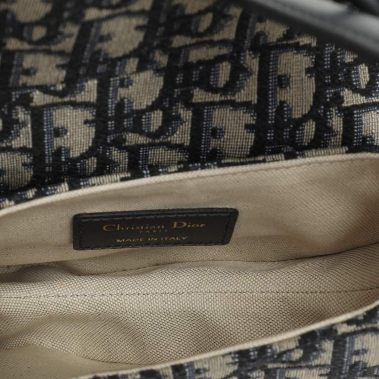 Pre Owned Dior Navy Blue Oblique Canvas and Leather Mini Saddle Bag