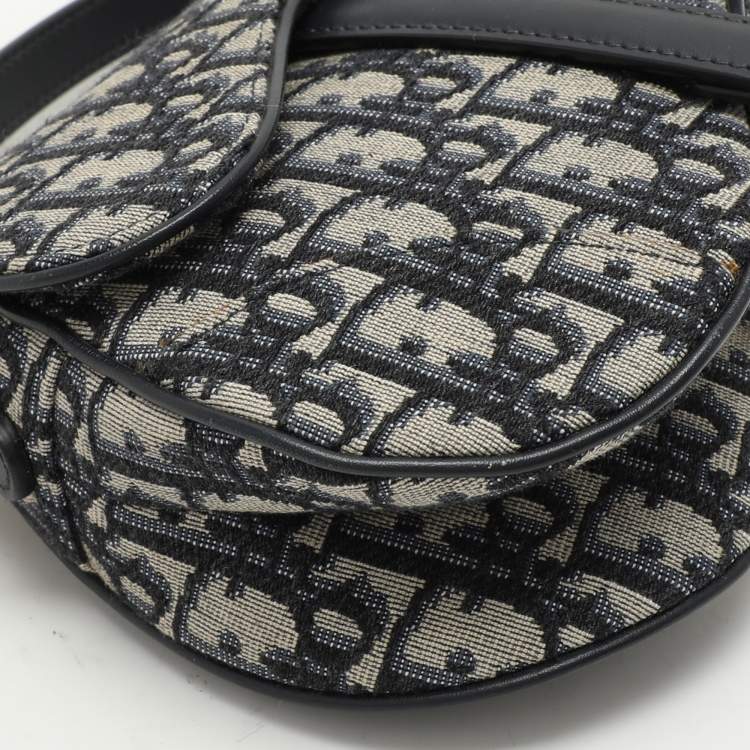 Pre Owned Dior Navy Blue Oblique Canvas and Leather Mini Saddle Bag