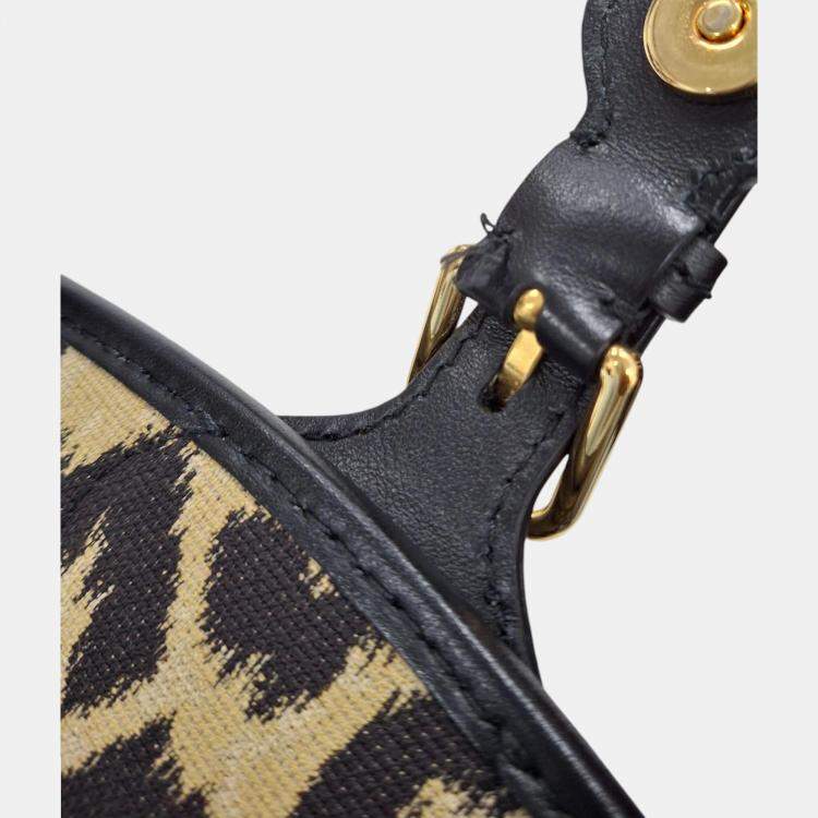 Pre Owned Dior Black, Beige Canvas Leopard Bobby Bag 