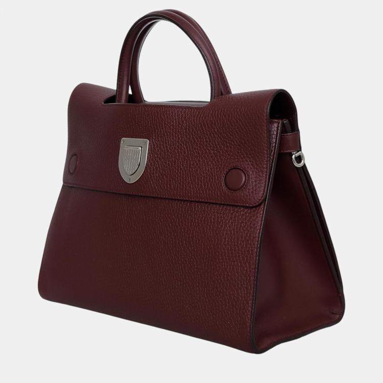 Pre Owned Christian Dior Burgundy Pebbled Leather Medium Diorever Bag