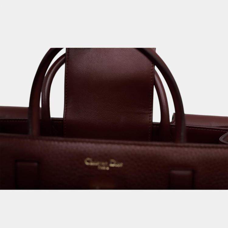 Pre Owned Christian Dior Burgundy Pebbled Leather Medium Diorever Bag