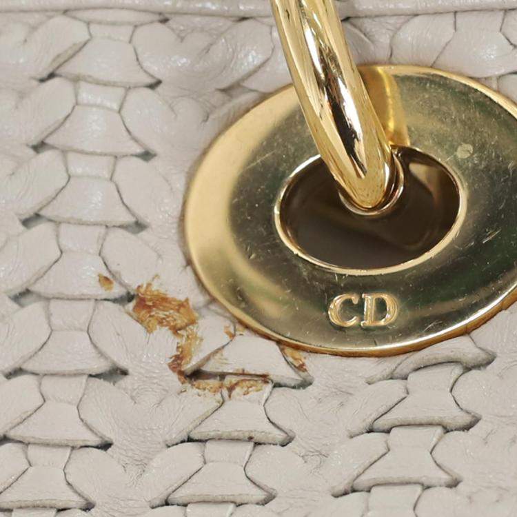 Pre Owned Dior White Woven Leather Soft Lady Dior Shopping Tote Bag