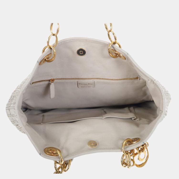 Pre Owned Dior White Woven Leather Soft Lady Dior Shopping Tote Bag