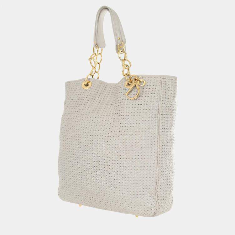 Pre Owned Dior White Woven Leather Soft Lady Dior Shopping Tote Bag