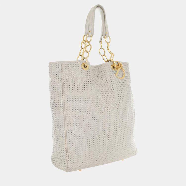 Pre Owned Dior White Woven Leather Soft Lady Dior Shopping Tote Bag