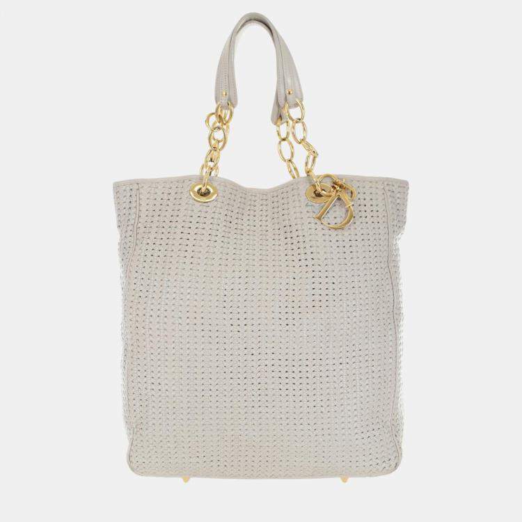 Pre Owned Dior White Woven Leather Soft Lady Dior Shopping Tote Bag