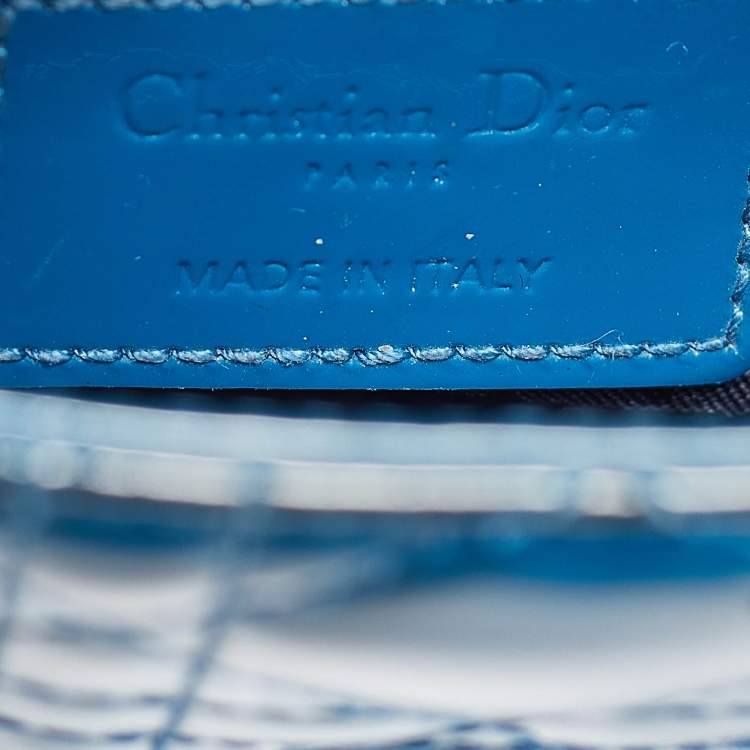 Pre Owned Dior Blue Cannage Patent Leather Mini Lady Dior Tote
