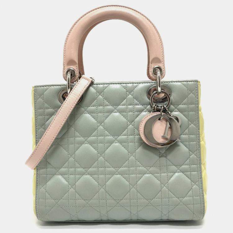 Pre Owned Christian Dior Blue X Yellow X Pink Cannage Bag