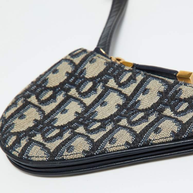Pre Owned Dior Navy Blue Oblique Fabric Saddle Coin Purse