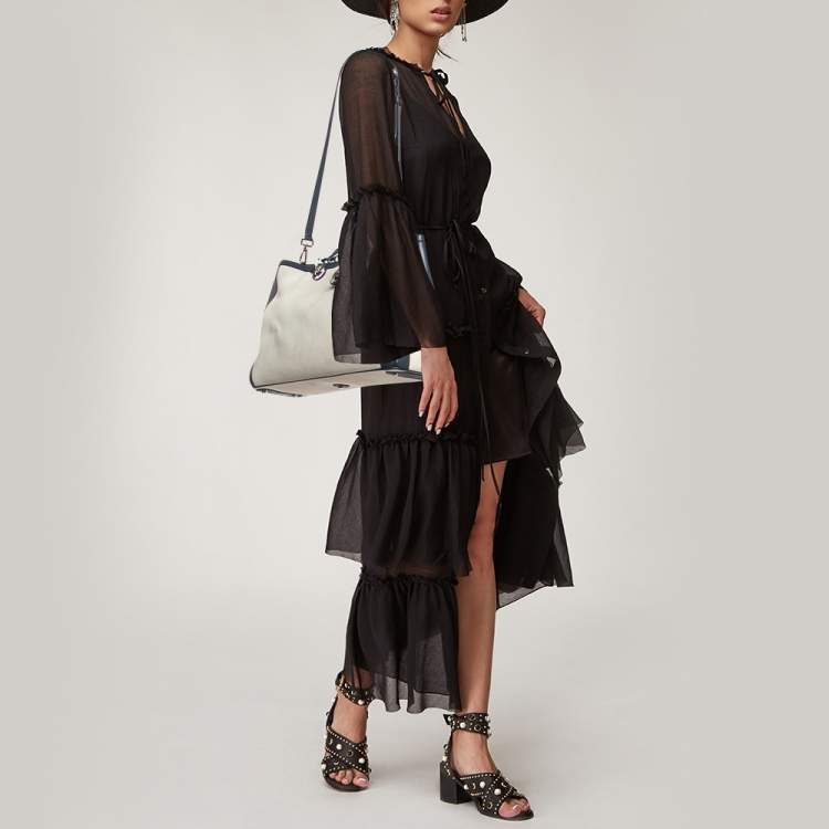 Pre Owned Dior Navy Blue/natural Canvas and Leather Large Diorissimo Shopper Tote