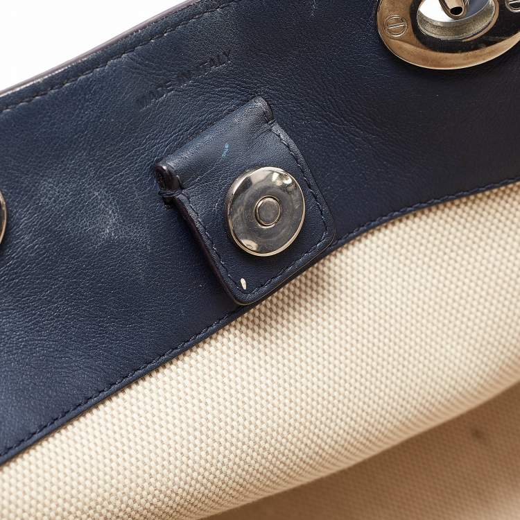 Pre Owned Dior Navy Blue/natural Canvas and Leather Large Diorissimo Shopper Tote