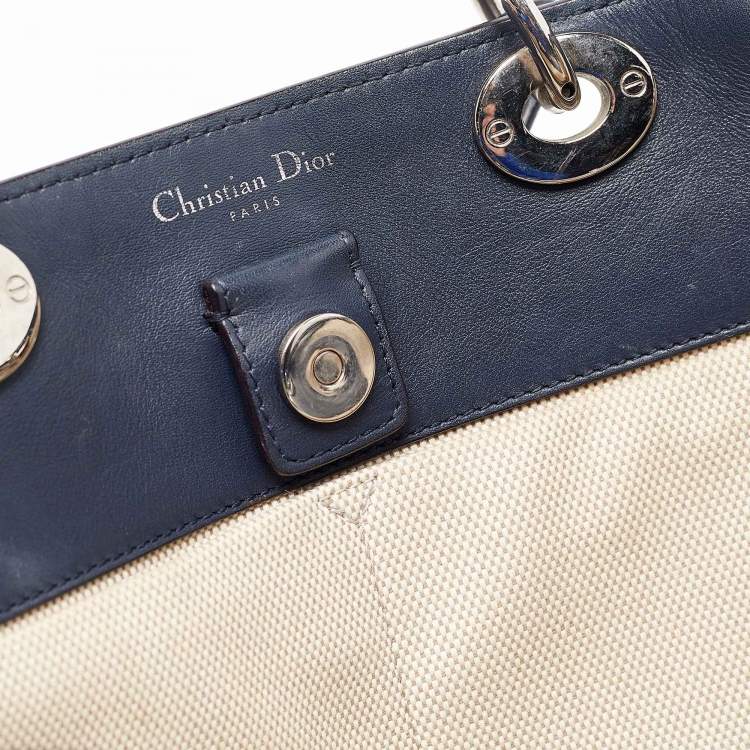 Pre Owned Dior Navy Blue/natural Canvas and Leather Large Diorissimo Shopper Tote