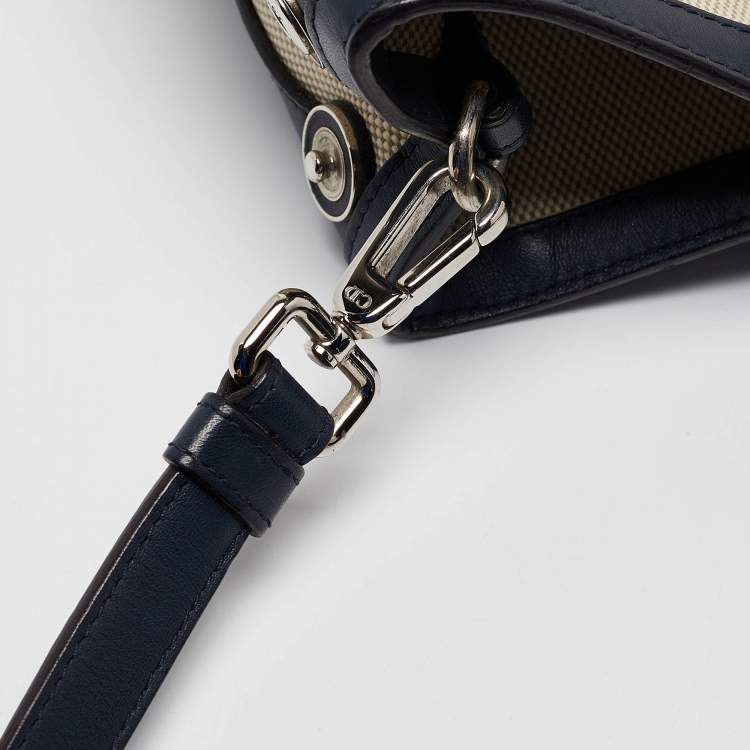 Pre Owned Dior Navy Blue/natural Canvas and Leather Large Diorissimo Shopper Tote