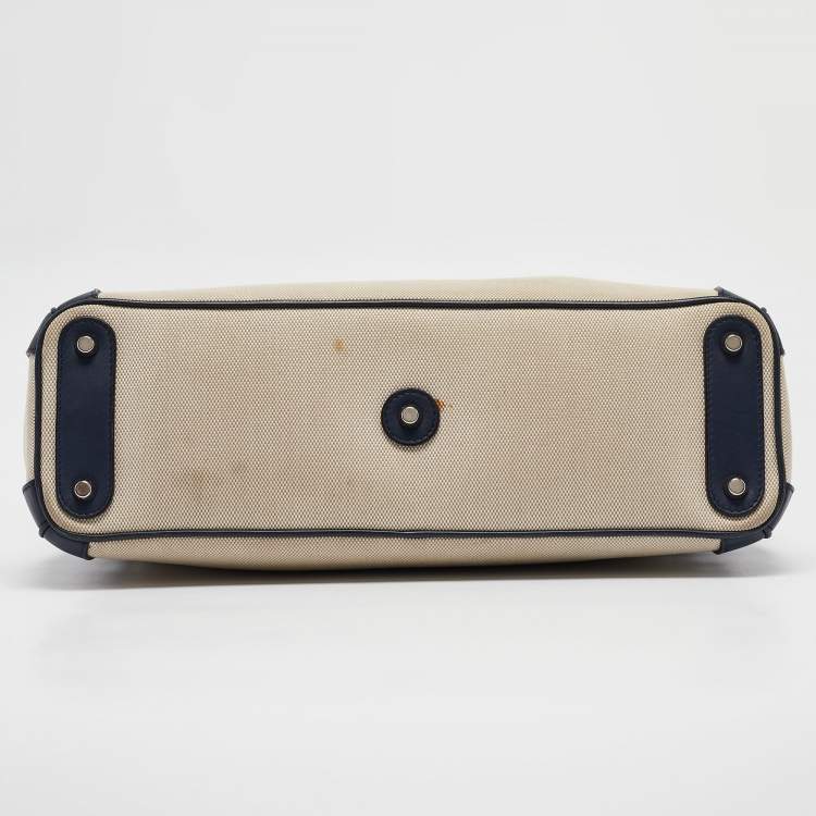 Pre Owned Dior Navy Blue/natural Canvas and Leather Large Diorissimo Shopper Tote