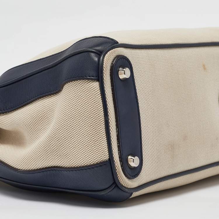 Pre Owned Dior Navy Blue/natural Canvas and Leather Large Diorissimo Shopper Tote