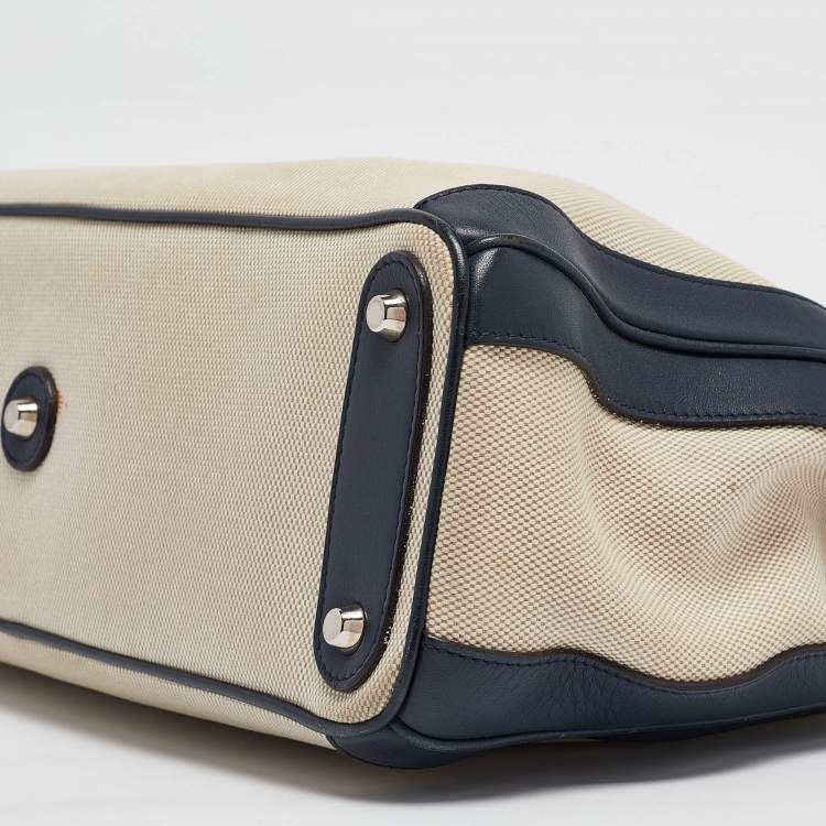 Pre Owned Dior Navy Blue/natural Canvas and Leather Large Diorissimo Shopper Tote