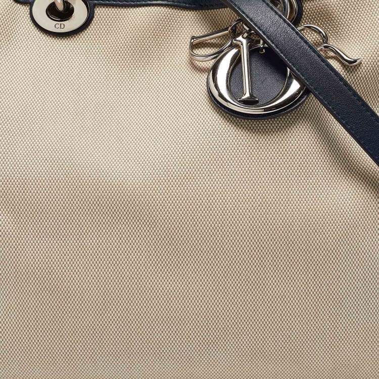 Pre Owned Dior Navy Blue/natural Canvas and Leather Large Diorissimo Shopper Tote