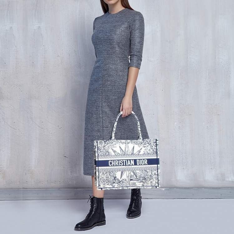 Pre Owned Dior Navy Blue/White Canvas Medium Embroidered Rêve d'Infini Book Tote 