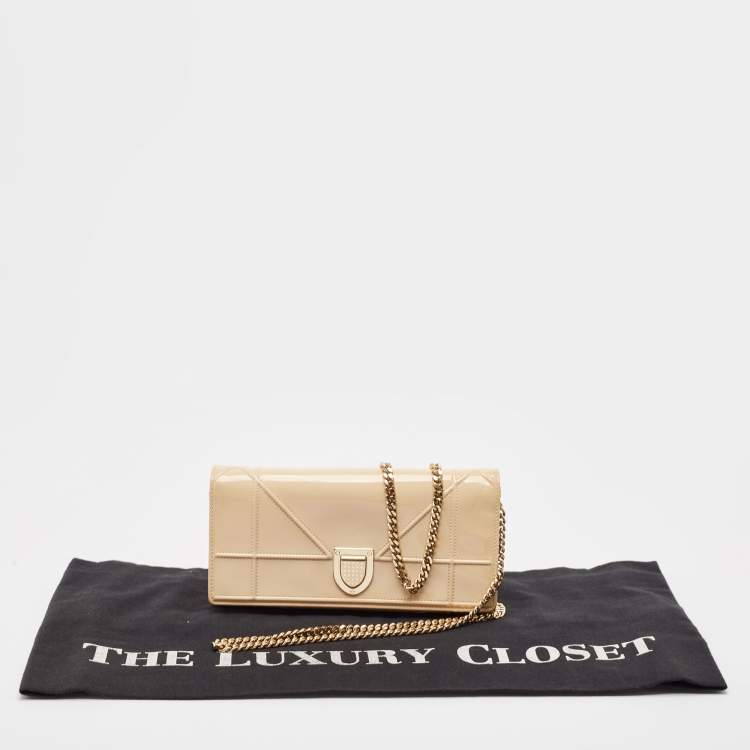 Pre Owned Dior Beige Patent Leather Diorama Wallet on Chain