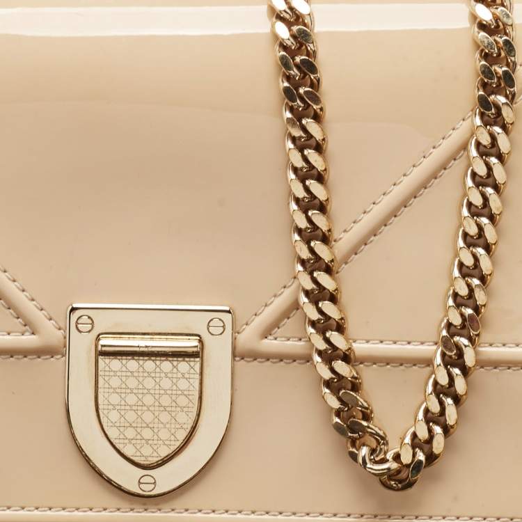 Pre Owned Dior Beige Patent Leather Diorama Wallet on Chain
