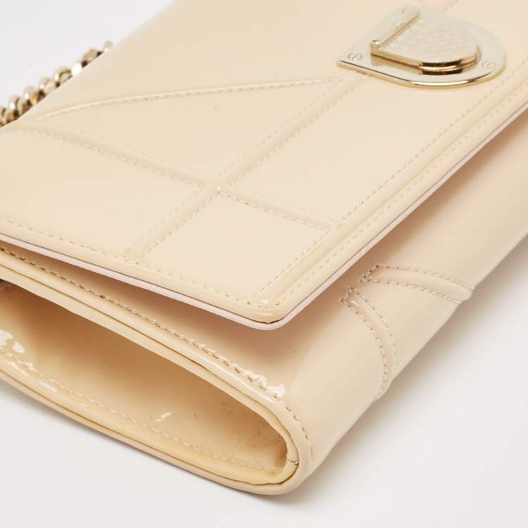 Pre Owned Dior Beige Patent Leather Diorama Wallet on Chain