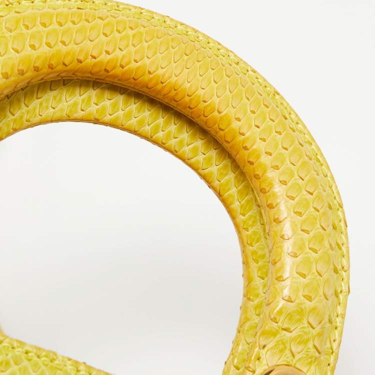 Pre Owned Dior Yellow Python Mini Lady Dior Tote