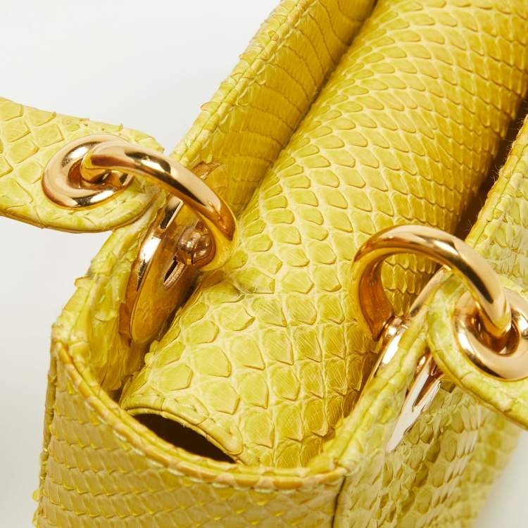 Pre Owned Dior Yellow Python Mini Lady Dior Tote