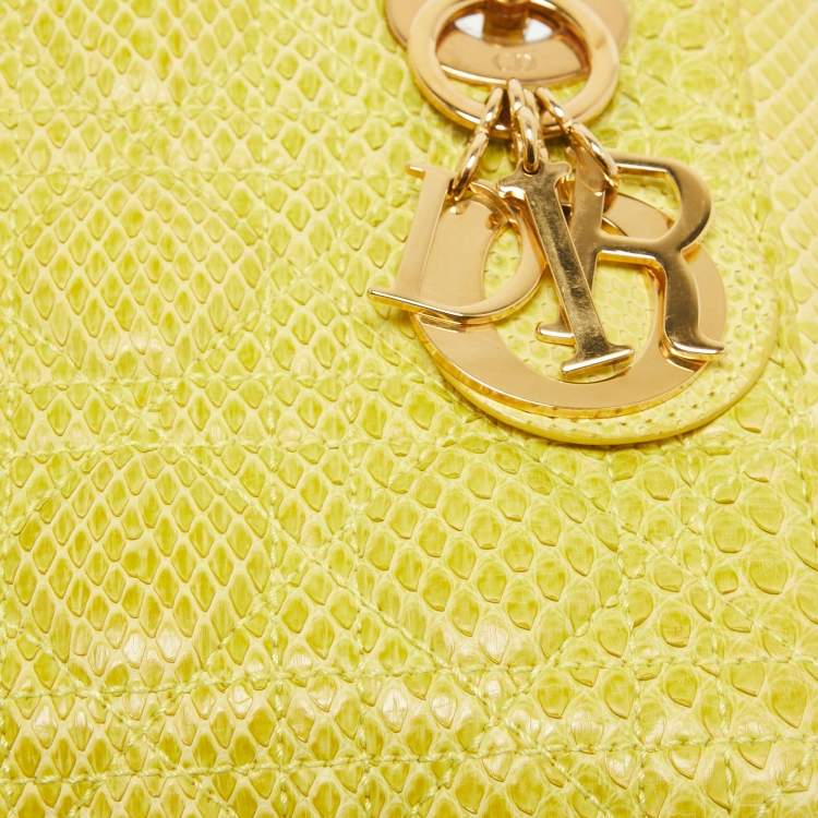 Pre Owned Dior Yellow Python Mini Lady Dior Tote