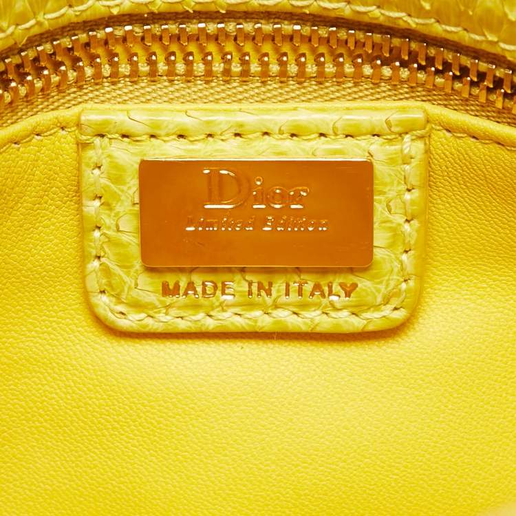 Pre Owned Dior Yellow Python Mini Lady Dior Tote
