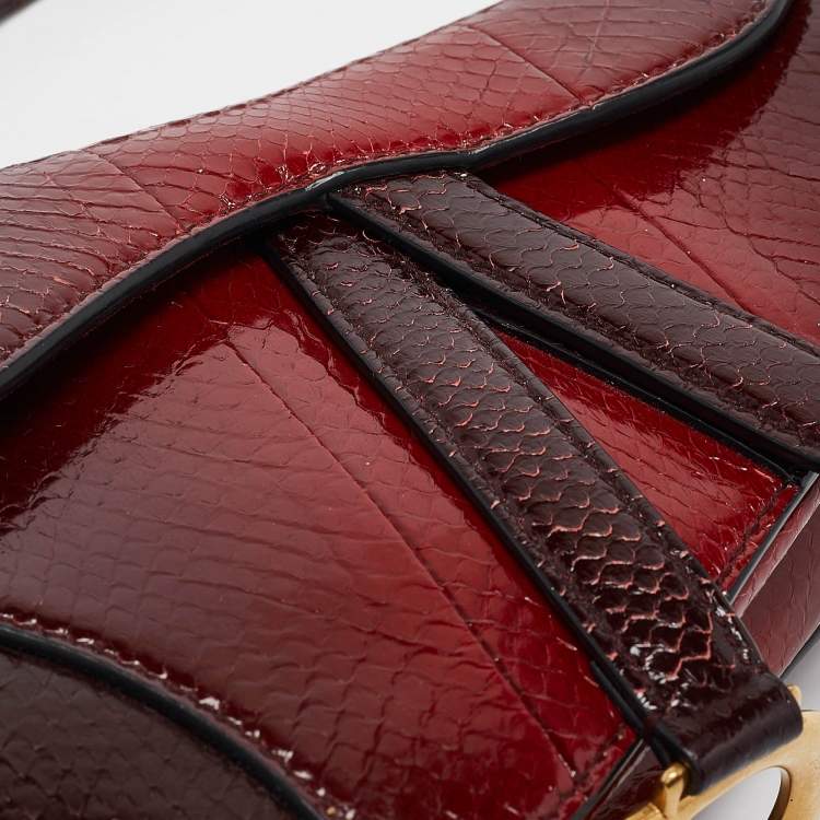 Pre Owned Dior Red/Black Snakeskin Mini Saddle Bag