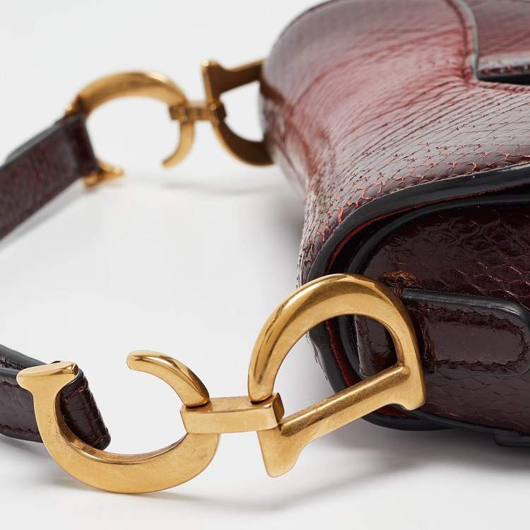 Pre Owned Dior Red/Black Snakeskin Mini Saddle Bag