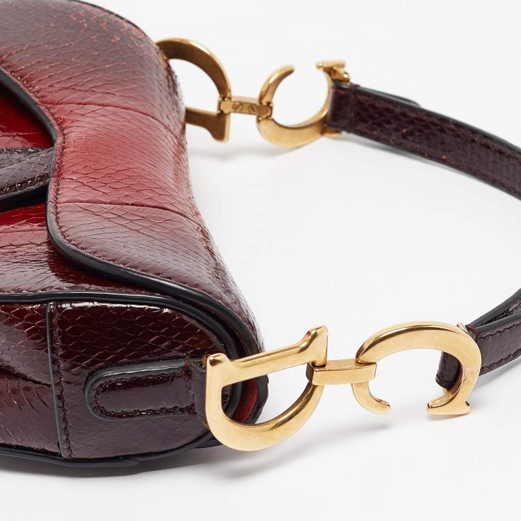 Pre Owned Dior Red/Black Snakeskin Mini Saddle Bag