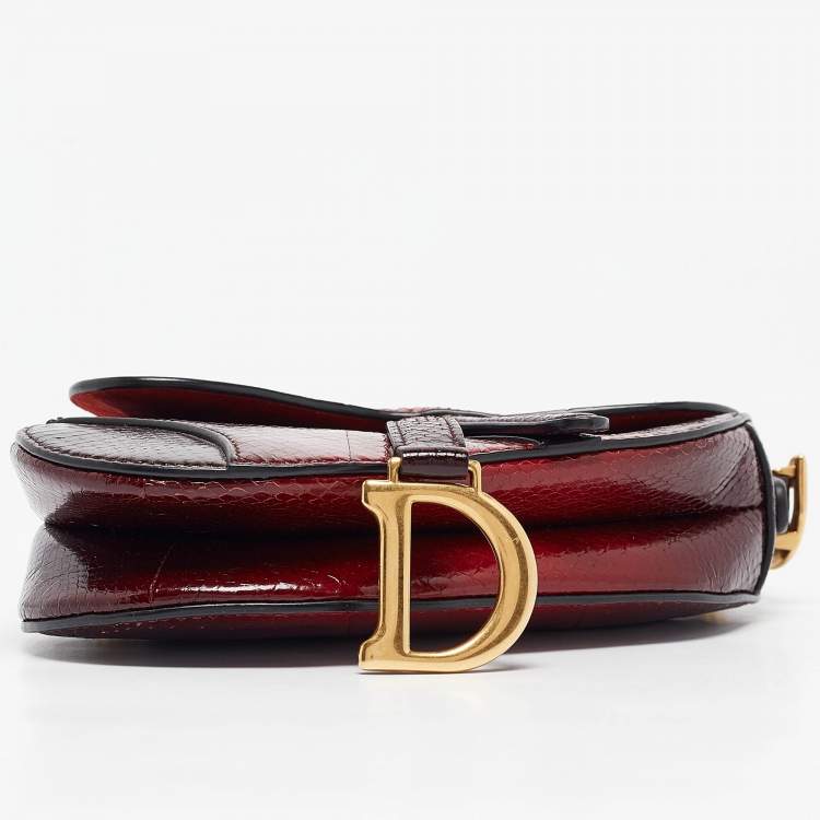 Pre Owned Dior Red/Black Snakeskin Mini Saddle Bag