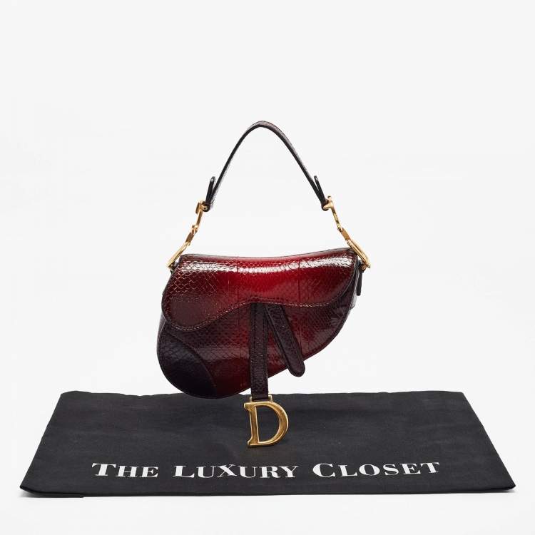 Pre Owned Dior Red/Black Snakeskin Mini Saddle Bag