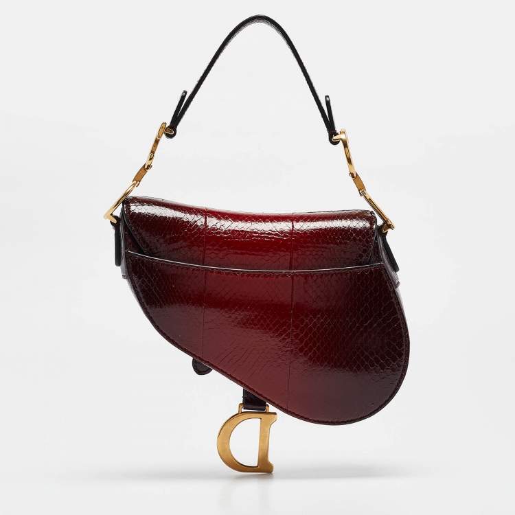 Pre Owned Dior Red/Black Snakeskin Mini Saddle Bag