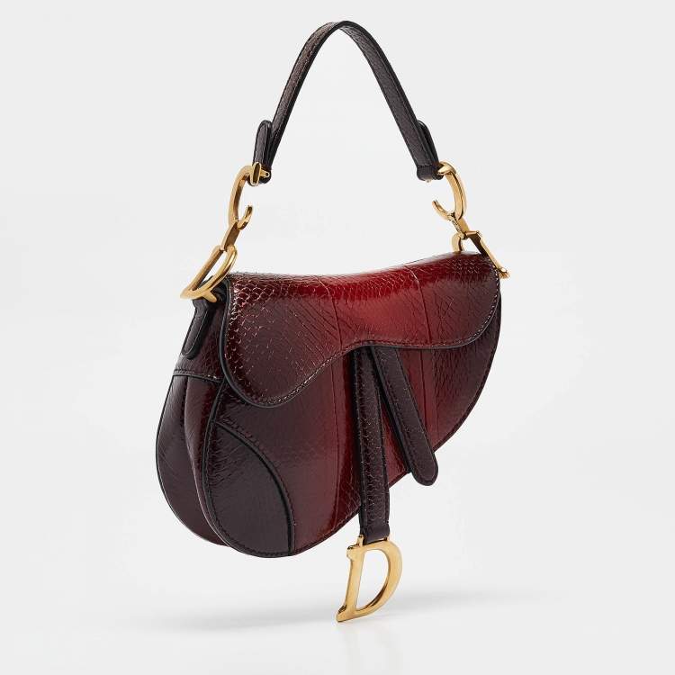 Pre Owned Dior Red/Black Snakeskin Mini Saddle Bag