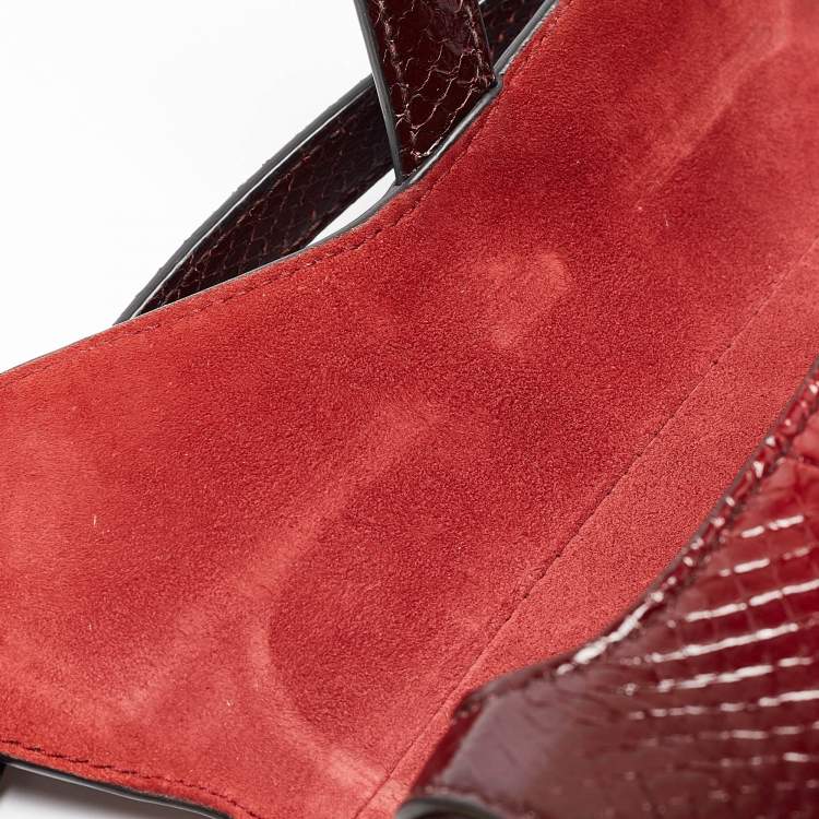 Pre Owned Dior Red/Black Snakeskin Mini Saddle Bag