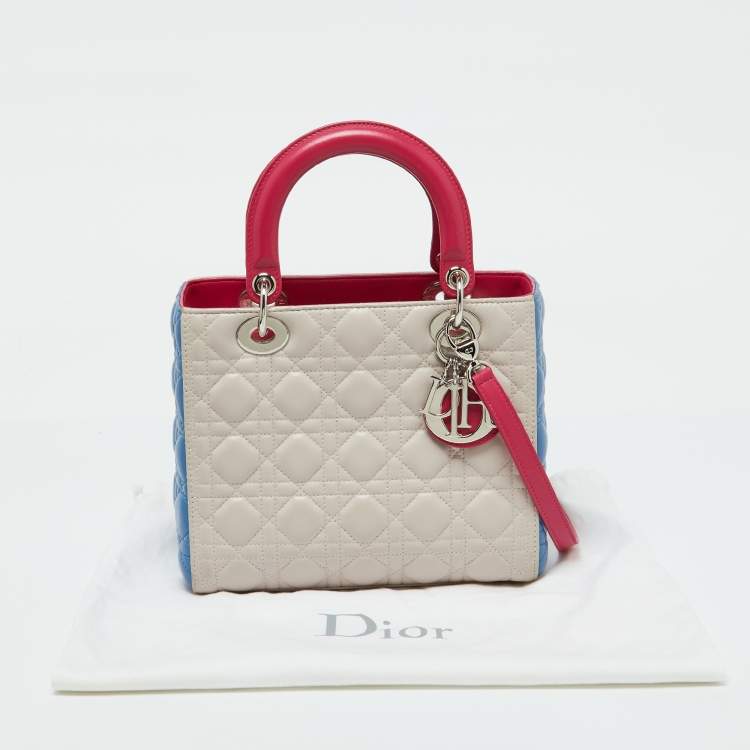 Pre Owned Dior Multicolor Cannage Leather Medium Lady Dior Tote