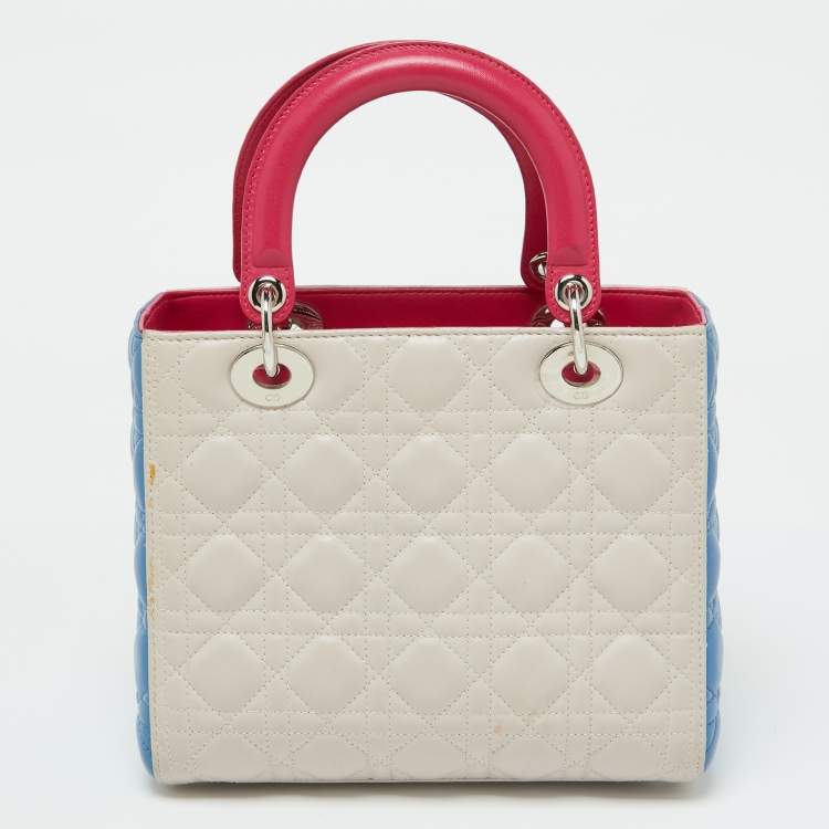 Pre Owned Dior Multicolor Cannage Leather Medium Lady Dior Tote