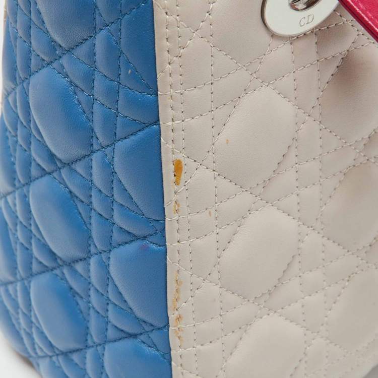 Pre Owned Dior Multicolor Cannage Leather Medium Lady Dior Tote
