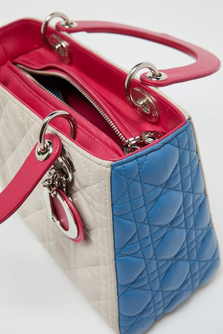 Pre Owned Dior Multicolor Cannage Leather Medium Lady Dior Tote