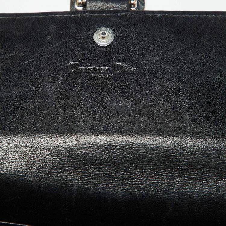 Pre Owned Dior Black Leather Cannage Perforated Stitched Flap Clutch