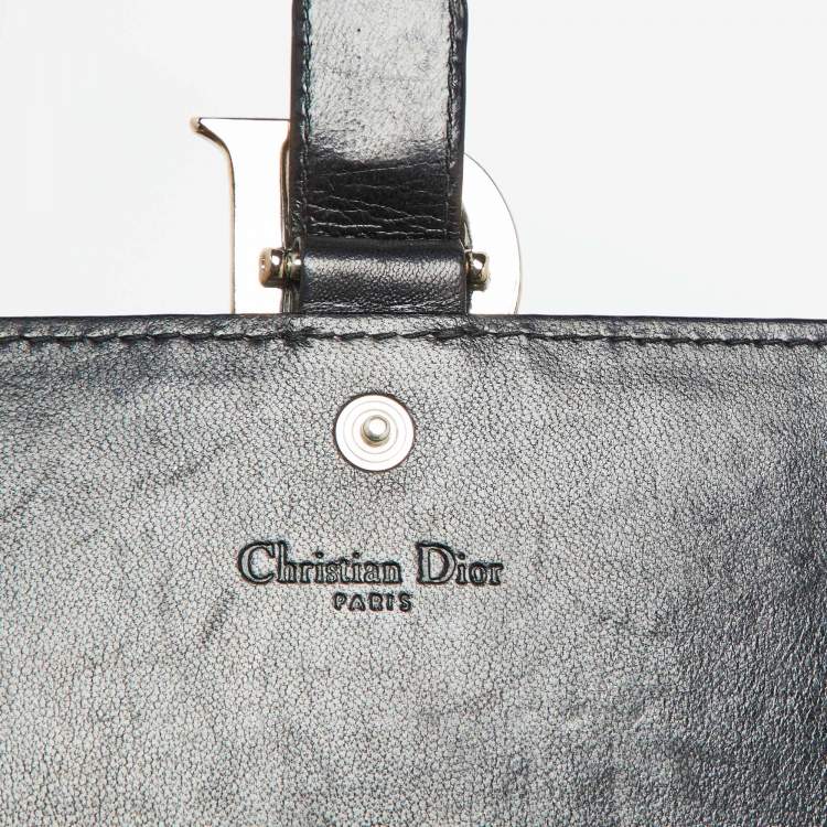 Pre Owned Dior Black Leather Cannage Perforated Stitched Flap Clutch