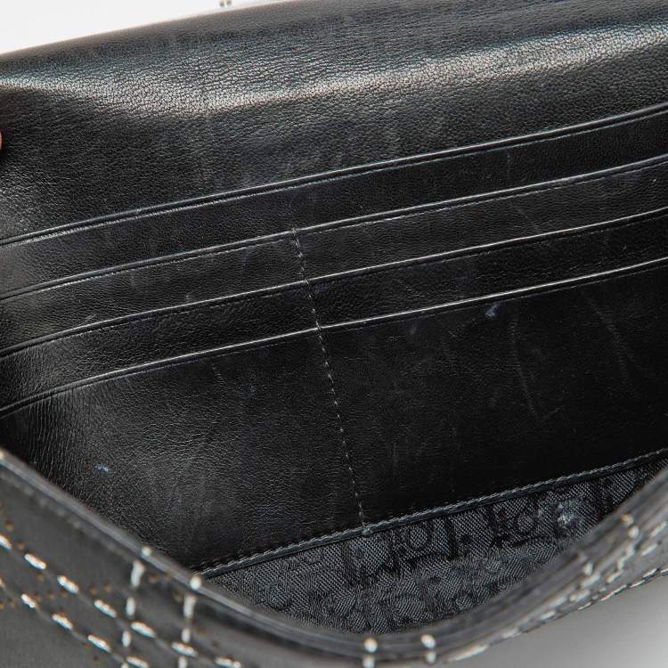 Pre Owned Dior Black Leather Cannage Perforated Stitched Flap Clutch