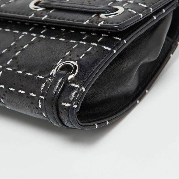 Pre Owned Dior Black Leather Cannage Perforated Stitched Flap Clutch