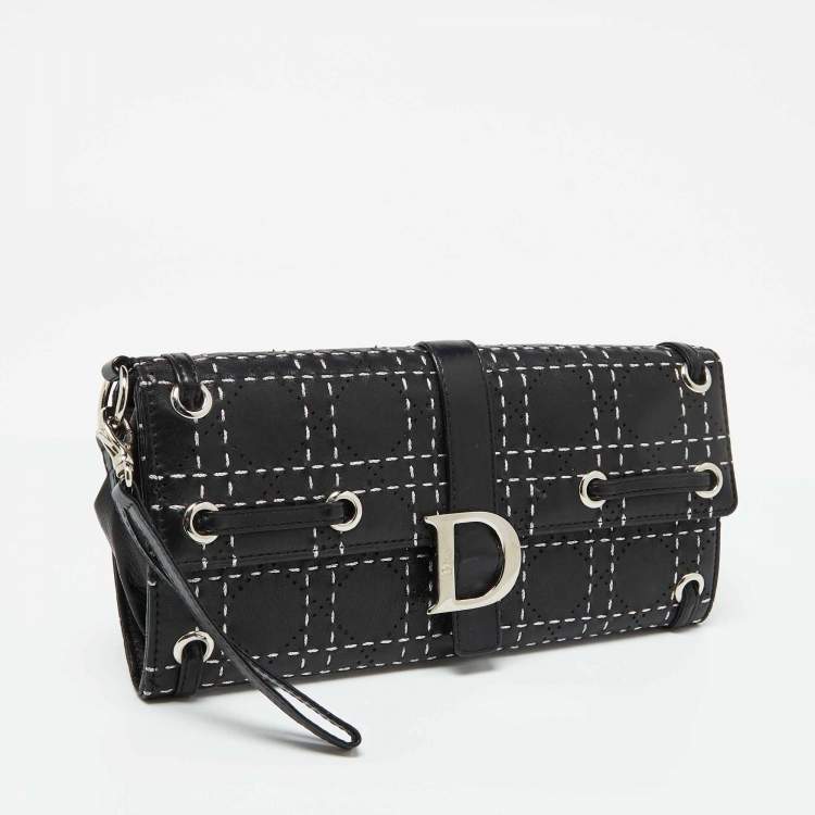 Pre Owned Dior Black Leather Cannage Perforated Stitched Flap Clutch