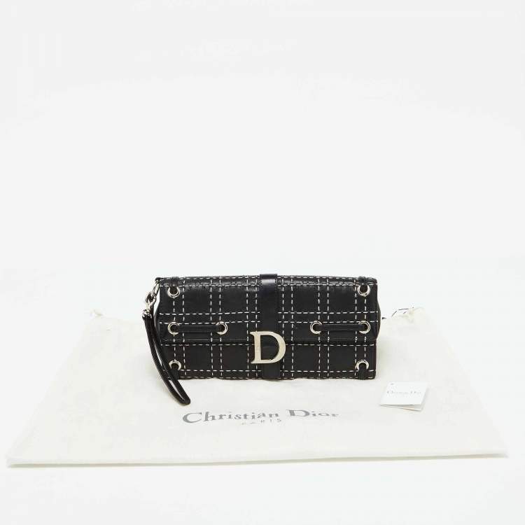 Pre Owned Dior Black Leather Cannage Perforated Stitched Flap Clutch