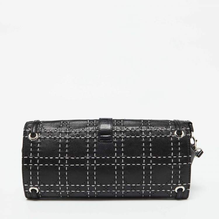 Pre Owned Dior Black Leather Cannage Perforated Stitched Flap Clutch