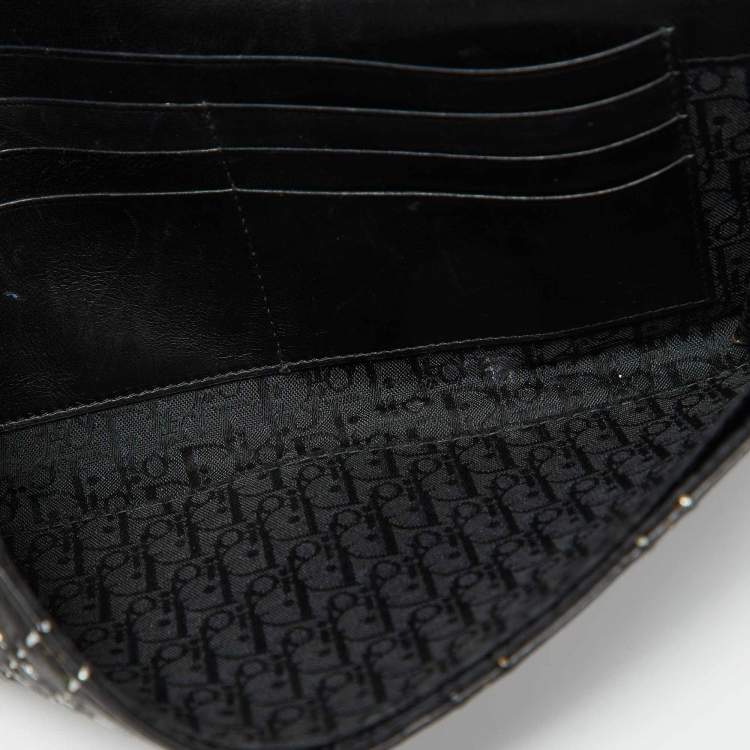 Pre Owned Dior Black Leather Cannage Perforated Stitched Flap Clutch