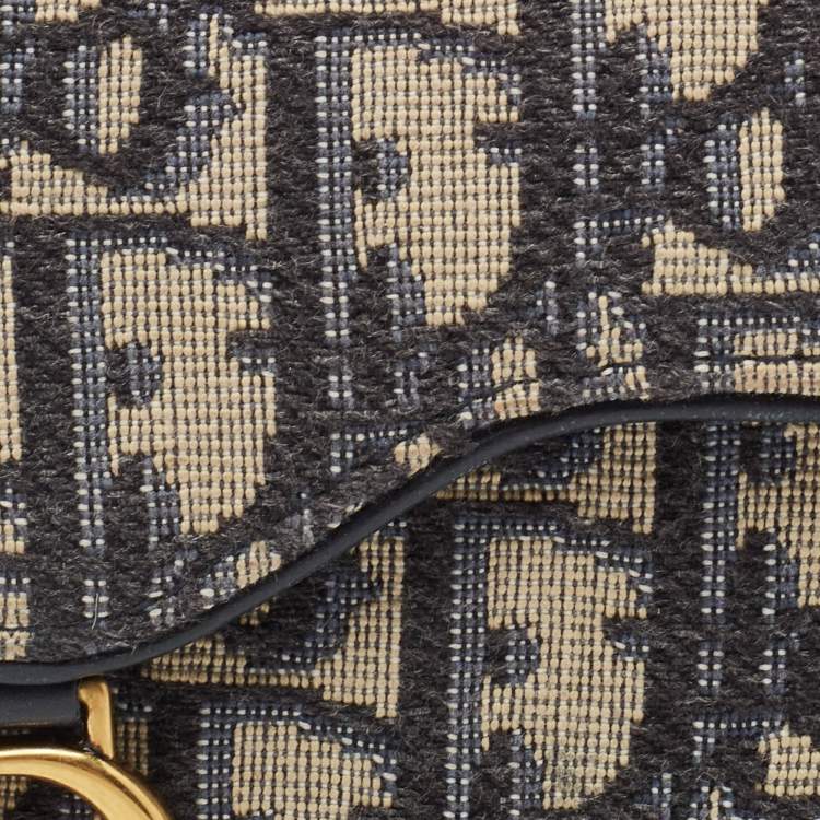 Pre Owned Dior Navy Blue Oblique Canvas and Leather Saddle Wallet